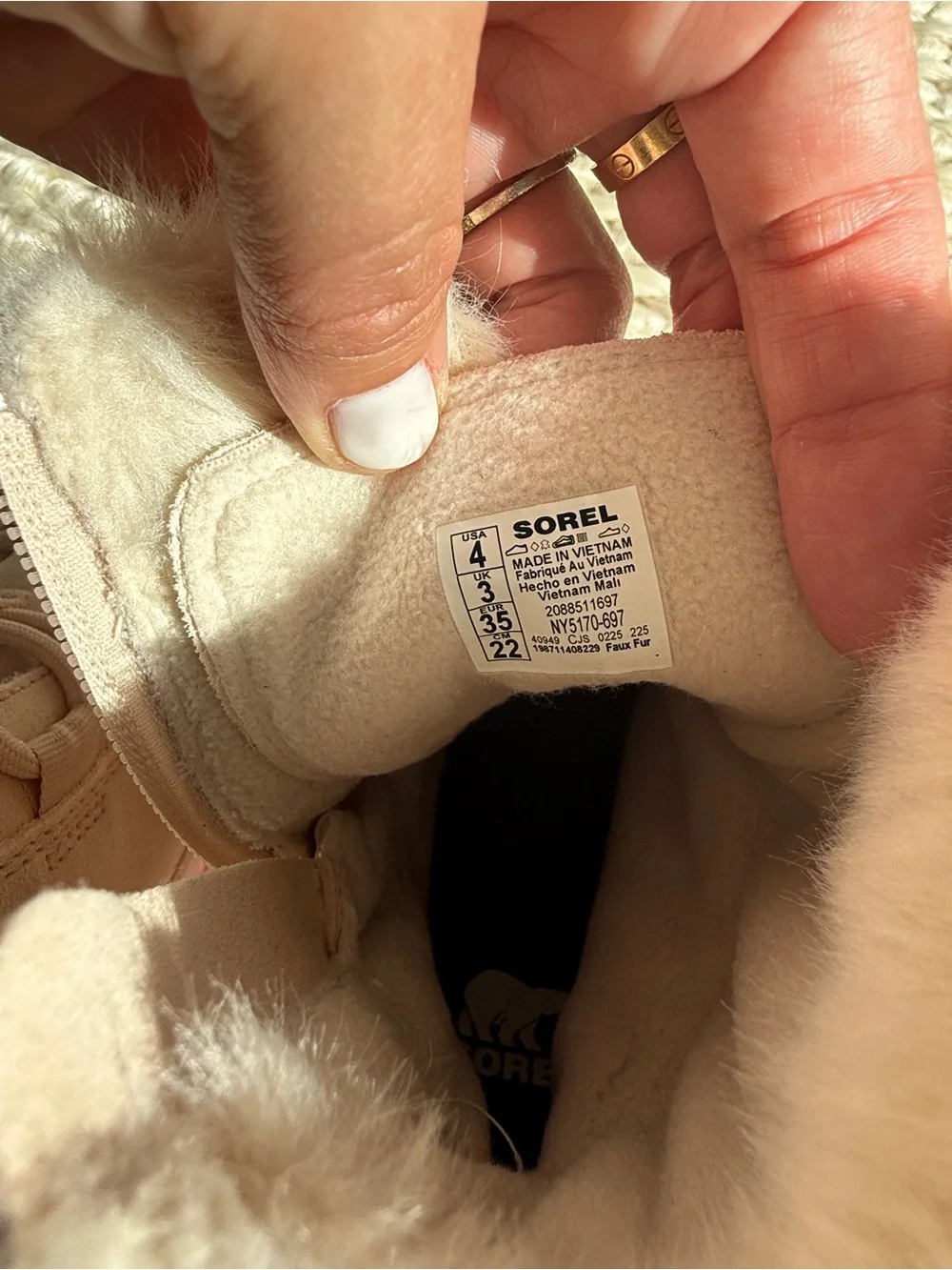 Sorel Kids Beige Faux-Fur Lace-Up Boots with Pink Sole